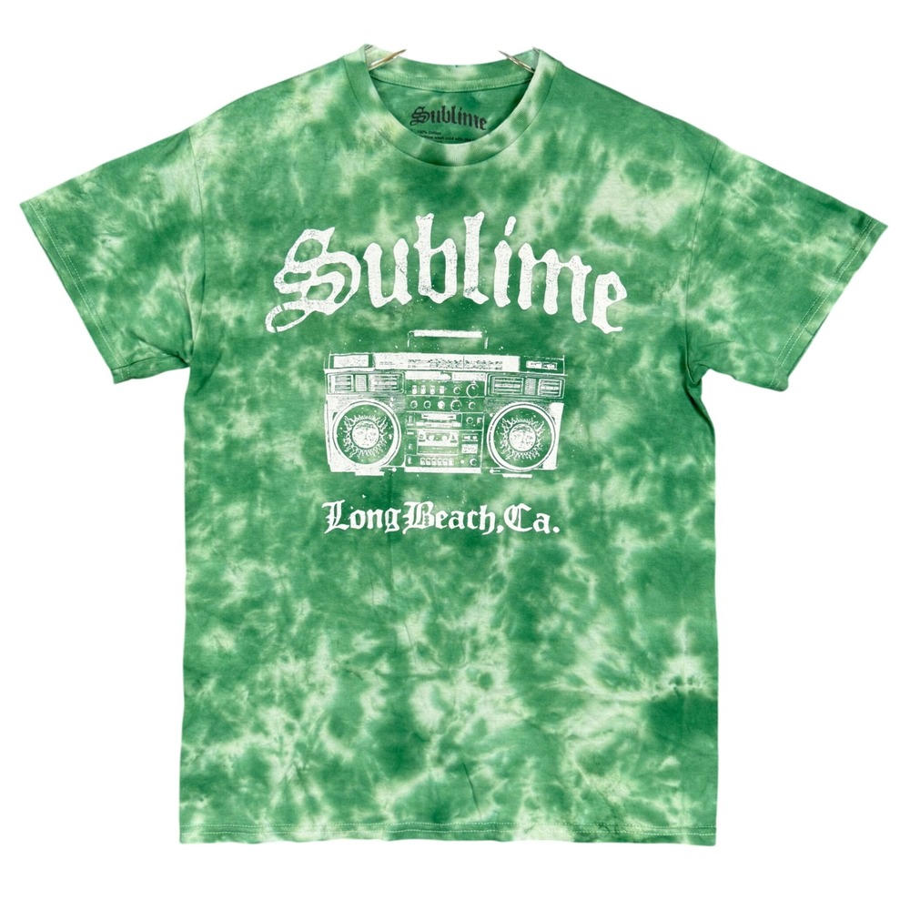 Sublime T Shirt Mens‎ Medium Green Tie Dye Green Boombox Long Beach CA Retro 90s